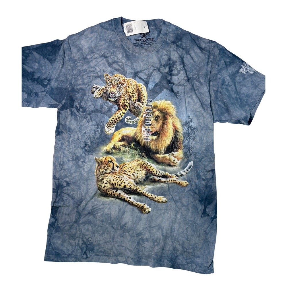 Rainforest Cafe Med Big Cat Lion Cheetah Tie Dye Mountain blue T-Shirt